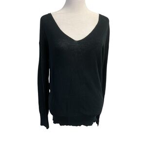 Black V-Neck thin spring summer Sweater 100% cotton